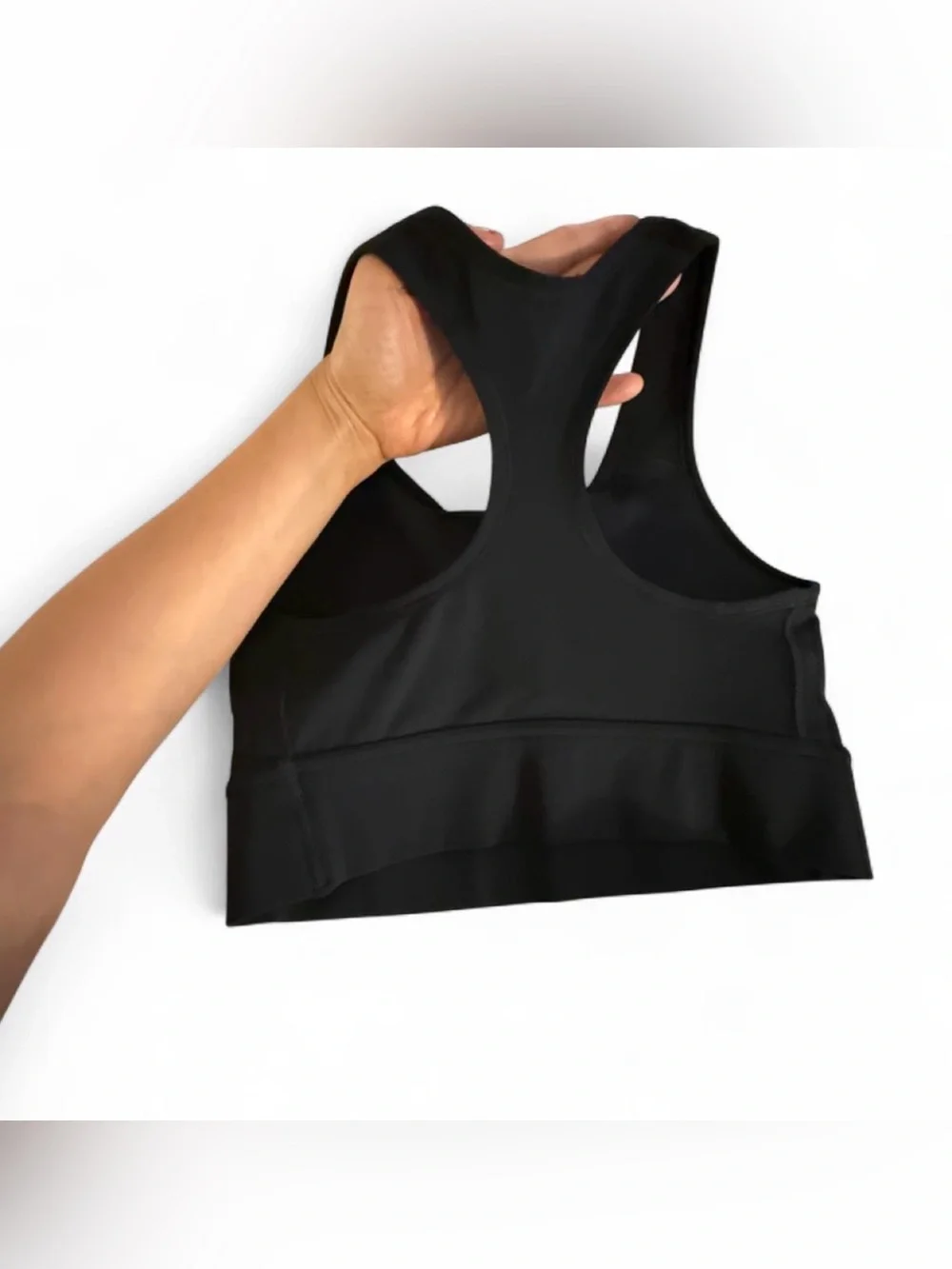NIKE Black Racerback Padded Sports Bra with Swoosh logo in front. Size LARGE.